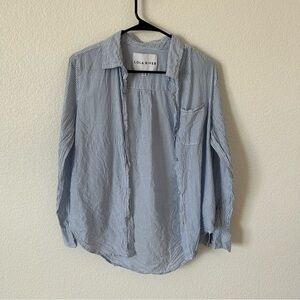 Blue and White Striped Button Down Collard, Academia, Casual, Semi Casual Shirt
